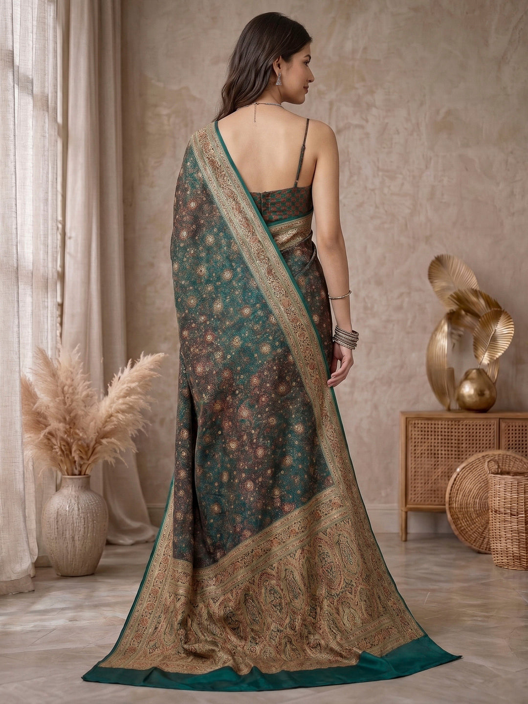 Rama Green Banarasi Woven Saree