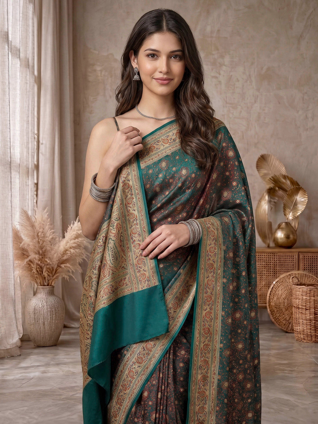 Rama Green Banarasi Woven Saree
