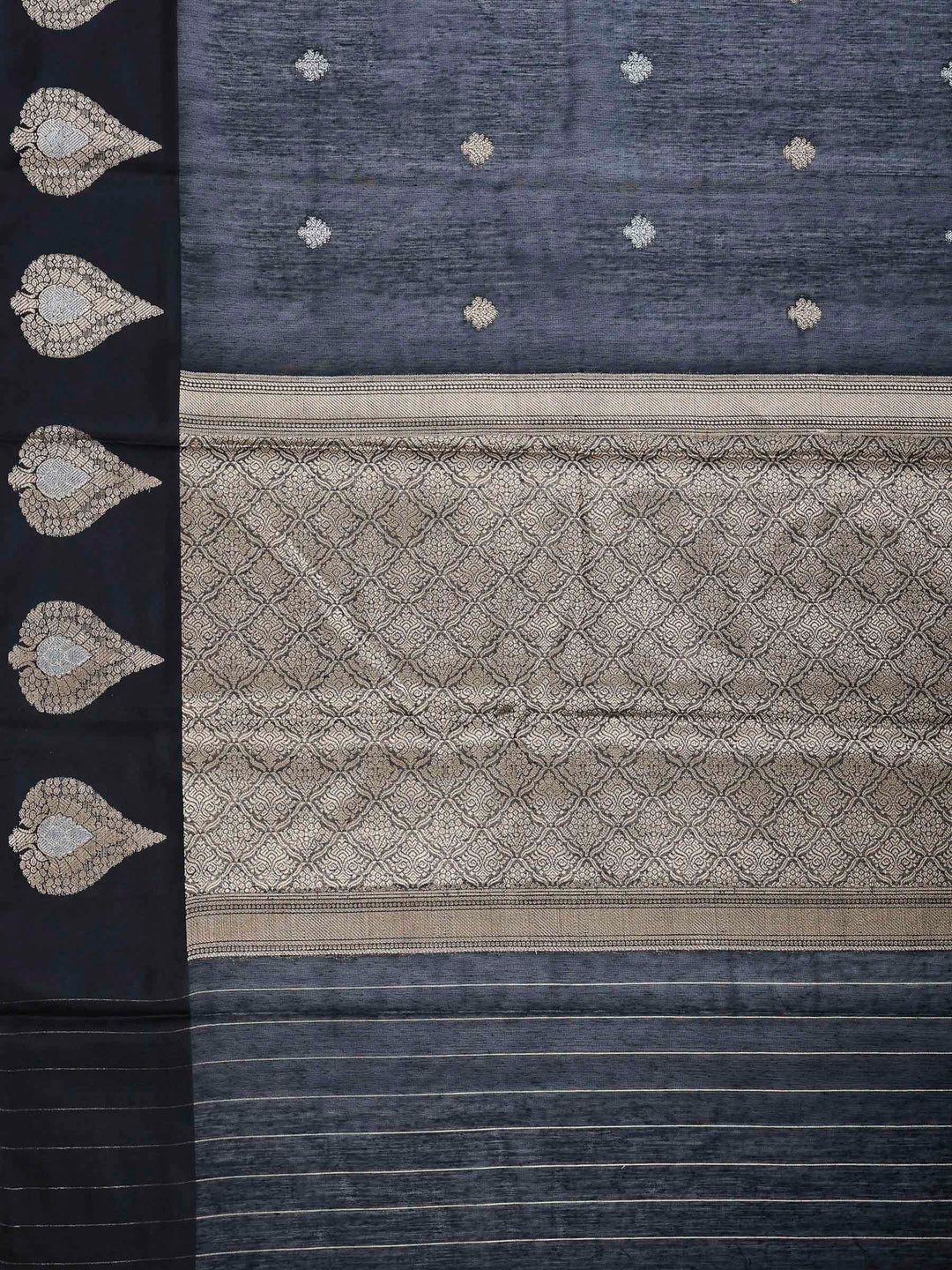 Black Cotton Blend Woven Saree