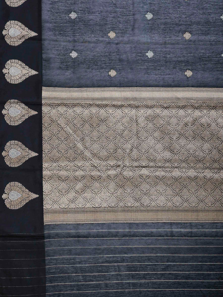 Black Cotton Blend Woven Saree