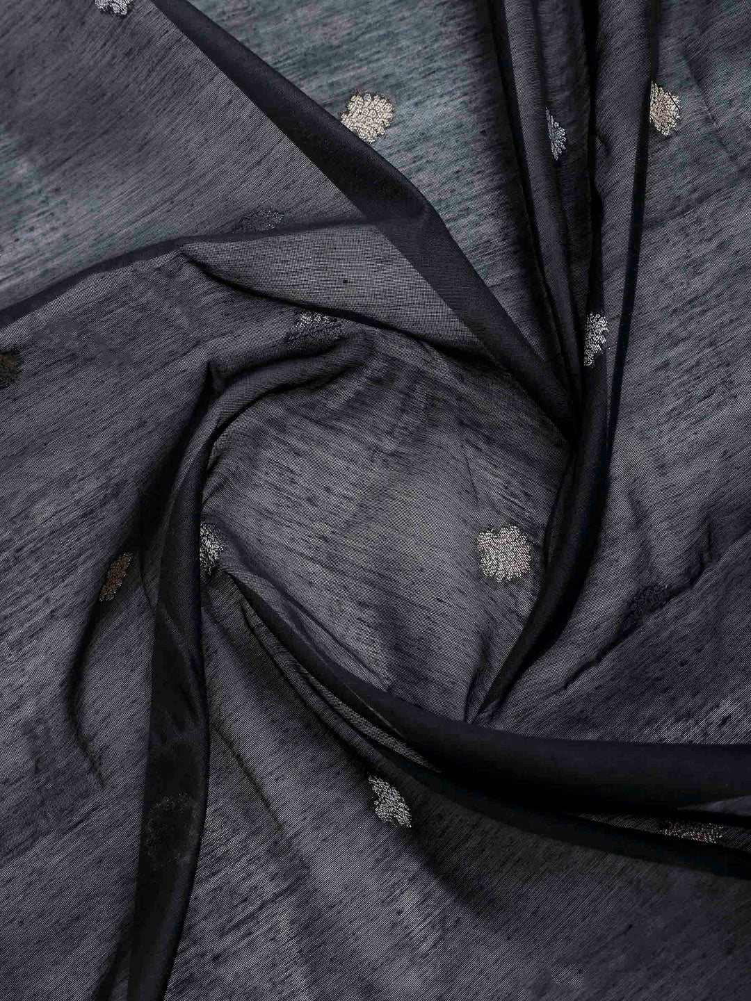 Black Cotton Blend Woven Saree
