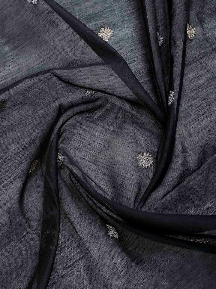 Black Cotton Blend Woven Saree