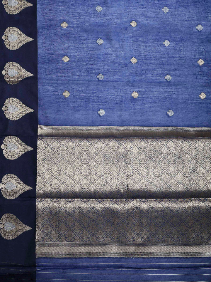 Navy Blue Cotton Blend Woven Saree