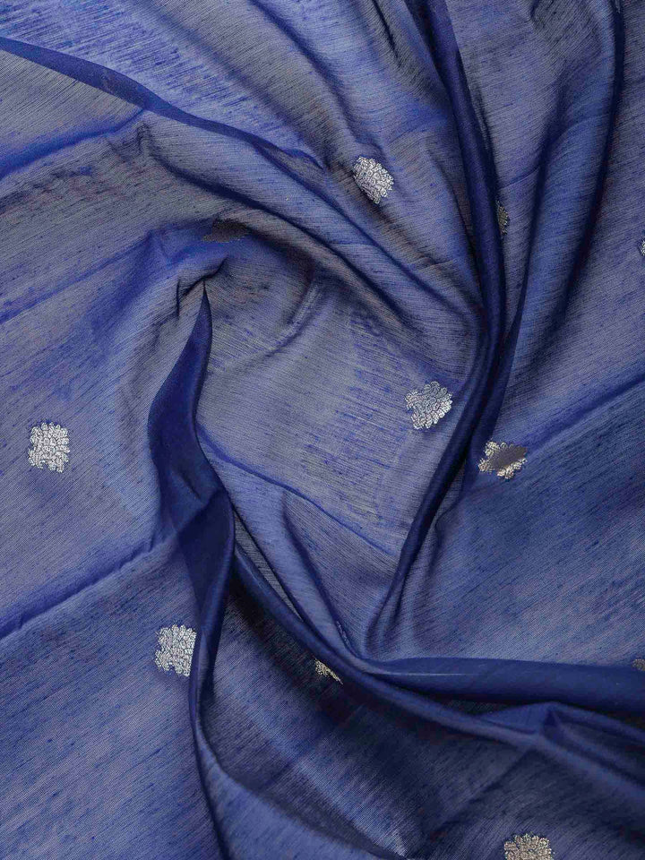 Navy Blue Cotton Blend Woven Saree