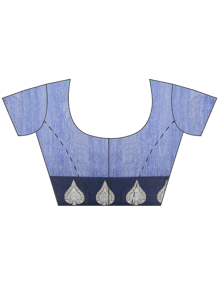 Navy Blue Cotton Blend Woven Saree