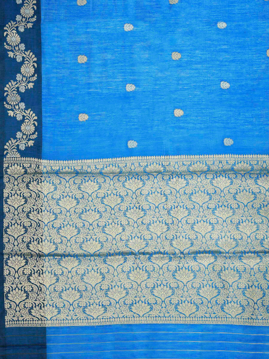 Blue Cotton Blend Woven Saree