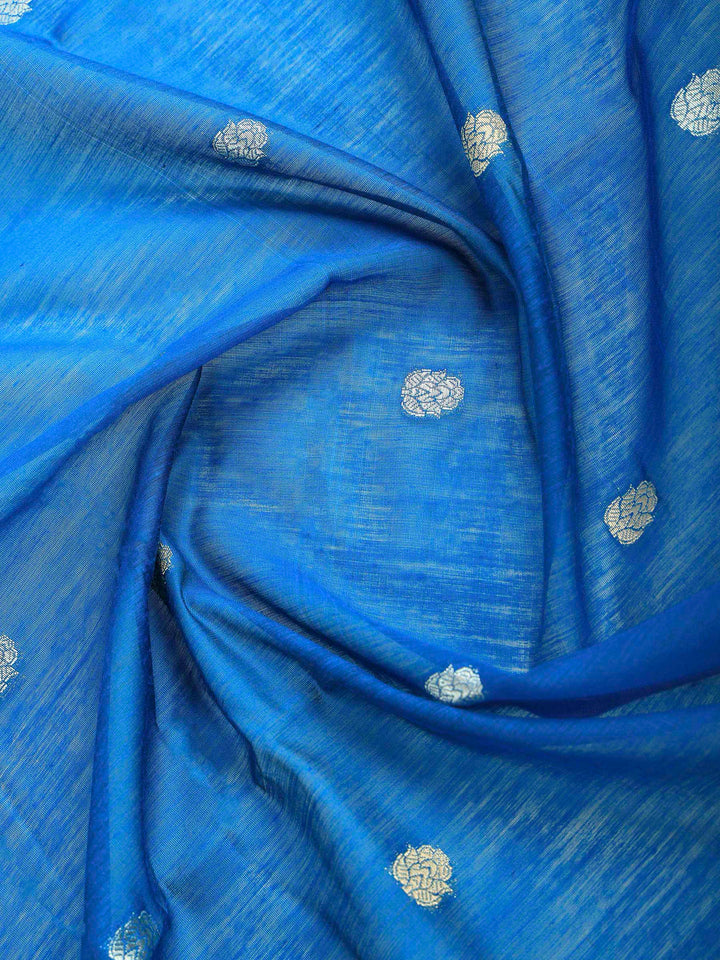 Blue Cotton Blend Woven Saree