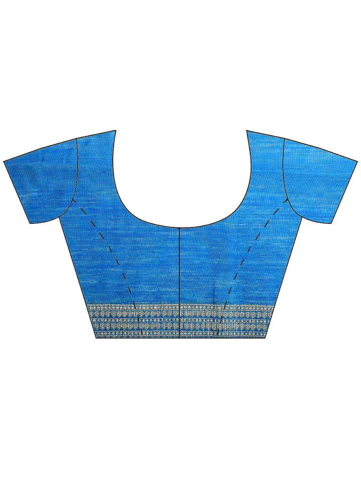 Blue Cotton Blend Woven Saree