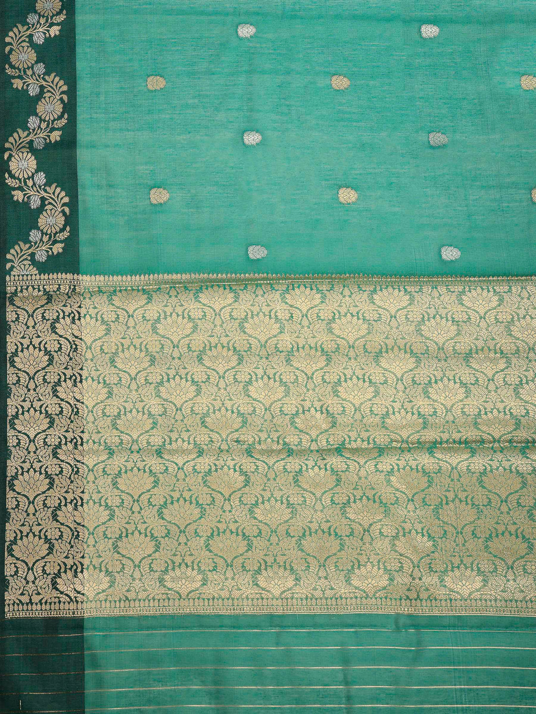 Green Cotton Blend Woven Saree