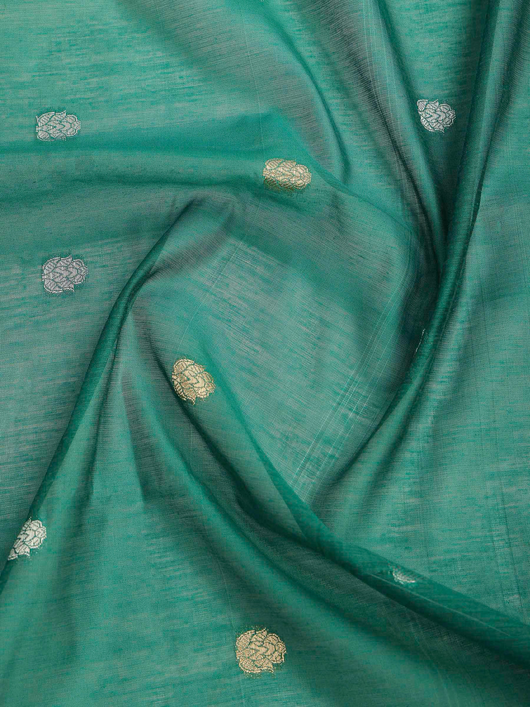 Green Cotton Blend Woven Saree