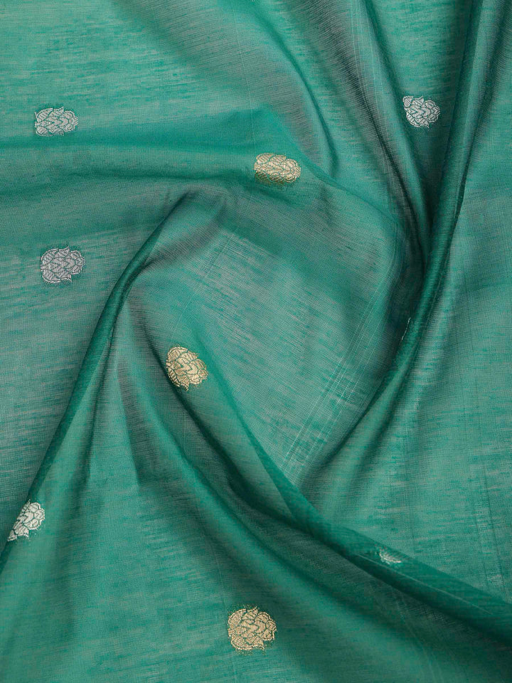 Green Cotton Blend Woven Saree