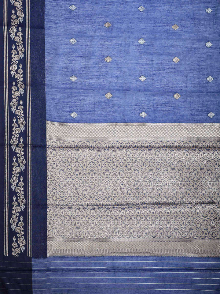 Navy Blue Cotton Blend Woven Saree