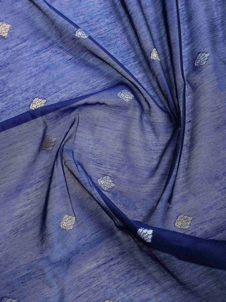 Navy Blue Cotton Blend Woven Saree