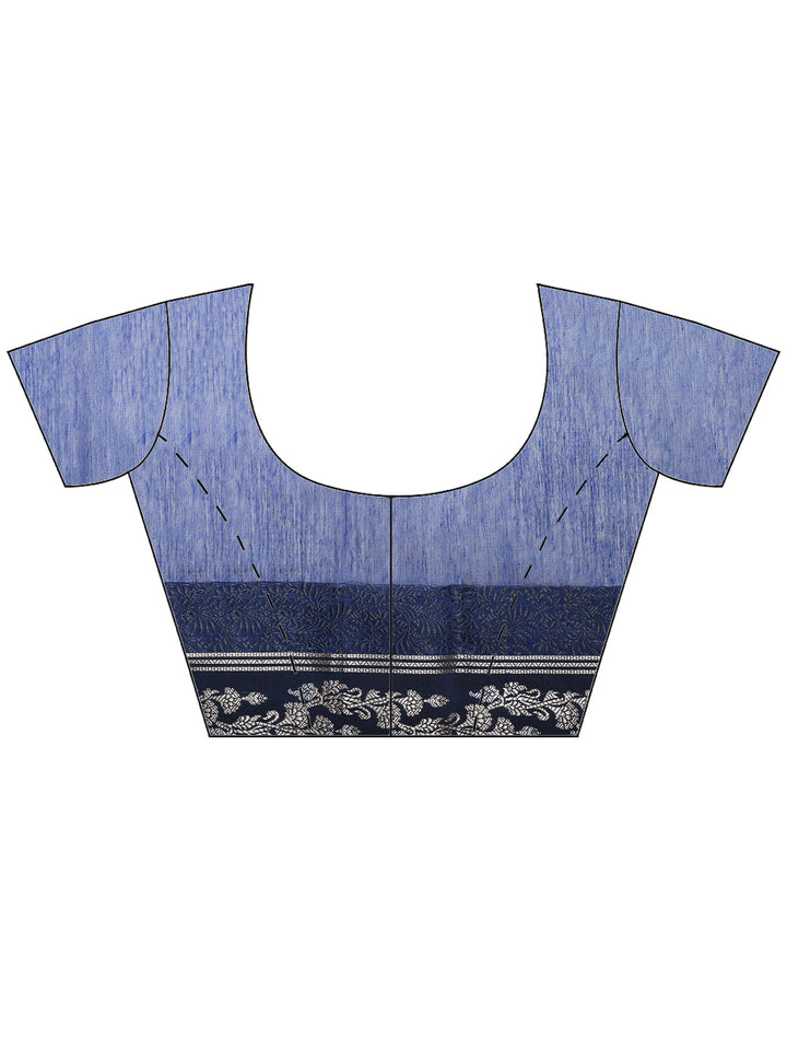 Navy Blue Cotton Blend Woven Saree