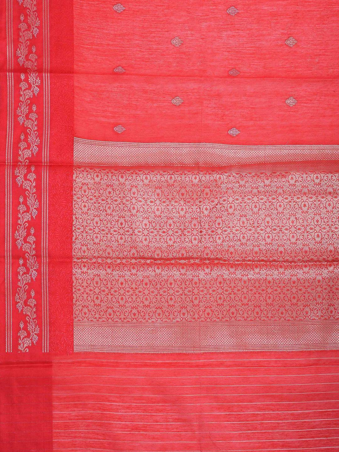 Red Cotton Blend Woven Saree