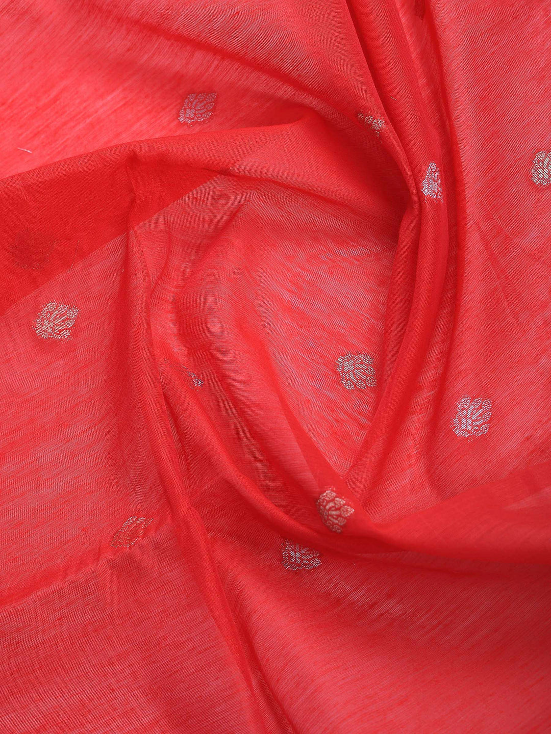 Red Cotton Blend Woven Saree