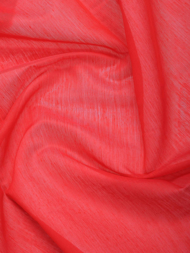 Red Cotton Blend Woven Saree