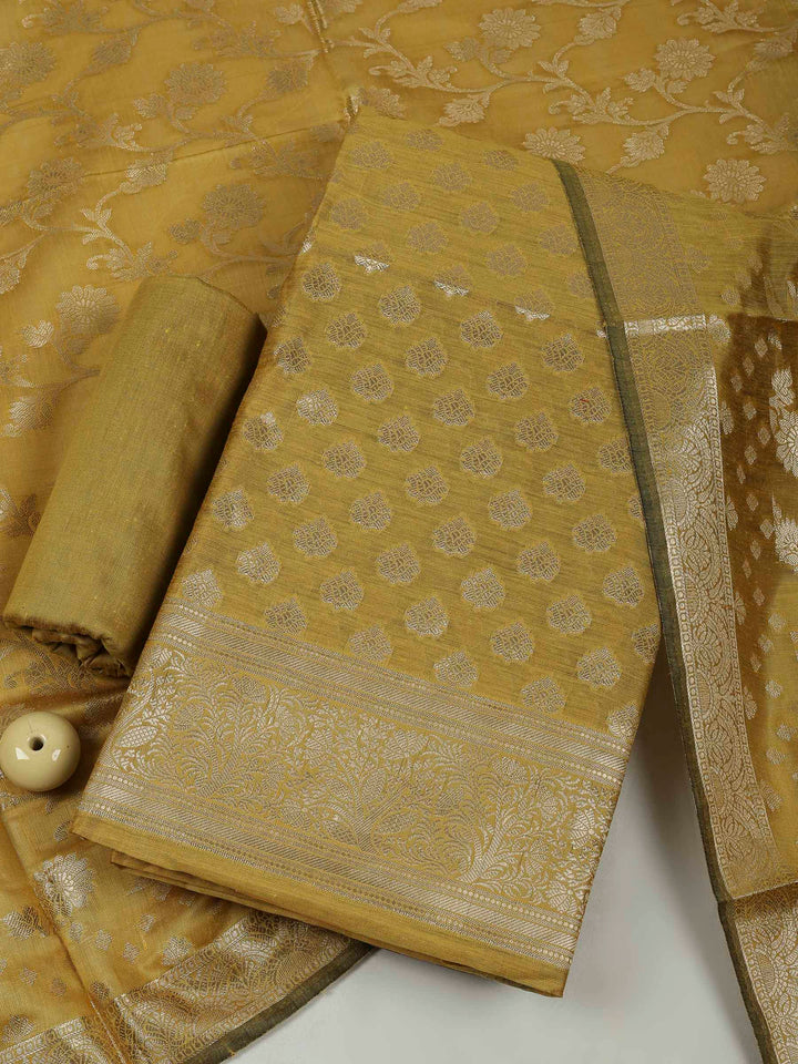 Mustard Chanderi Woven Design Unstitched Dress Material