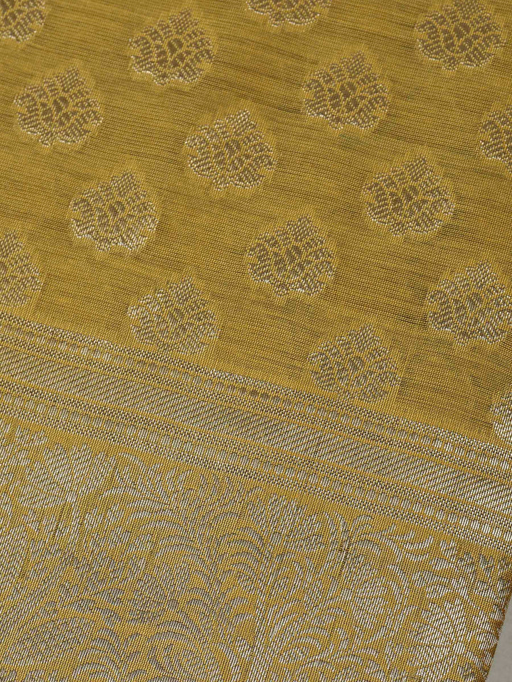 Mustard Chanderi Woven Design Unstitched Dress Material
