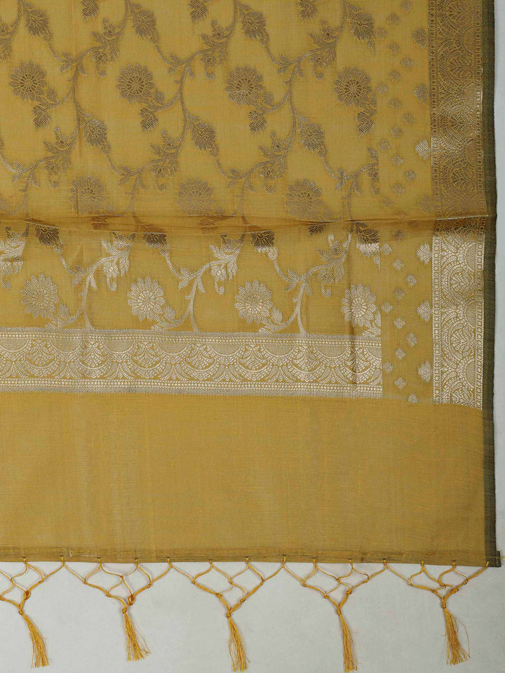 Mustard Chanderi Woven Design Unstitched Dress Material