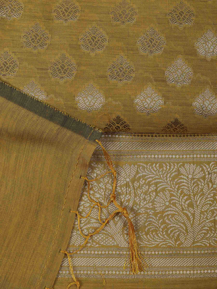 Mustard Chanderi Woven Design Unstitched Dress Material