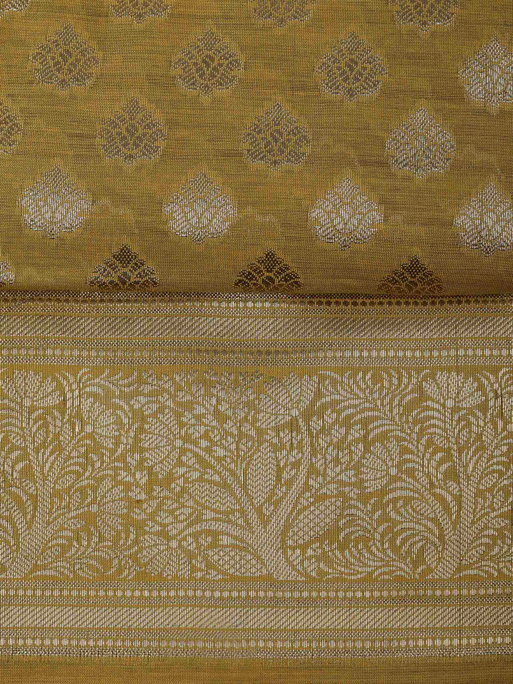 Mustard Chanderi Woven Design Unstitched Dress Material