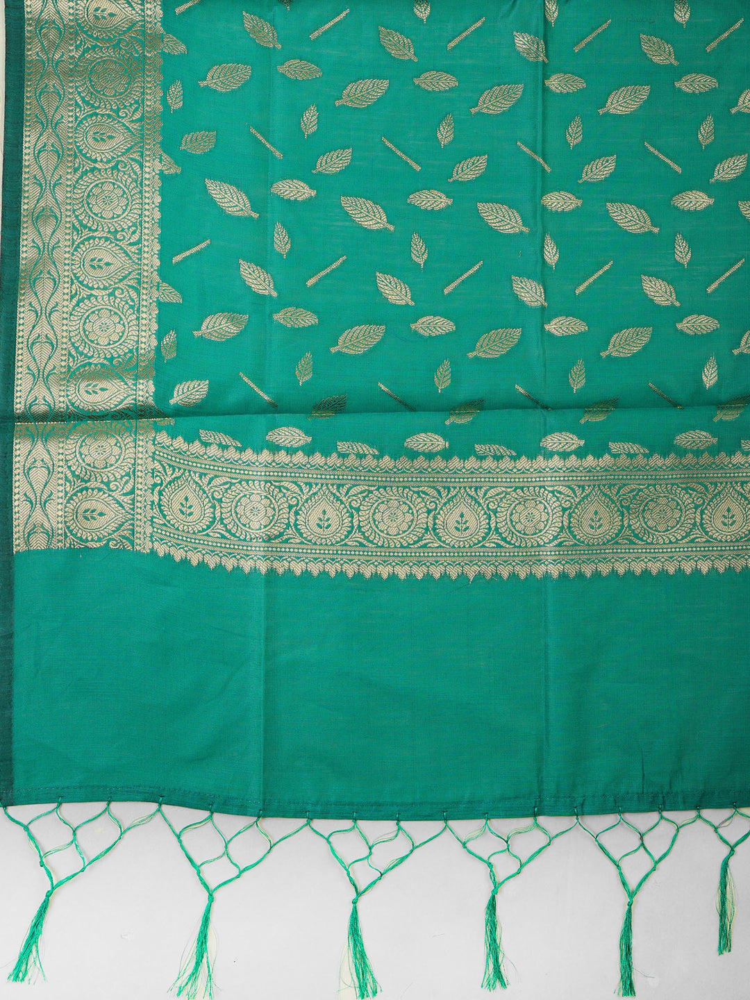 Green Chanderi Woven Design Unstitched Dress Material