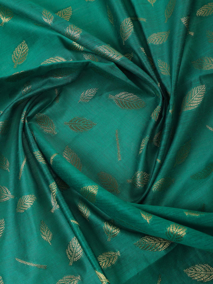 Green Chanderi Woven Design Unstitched Dress Material