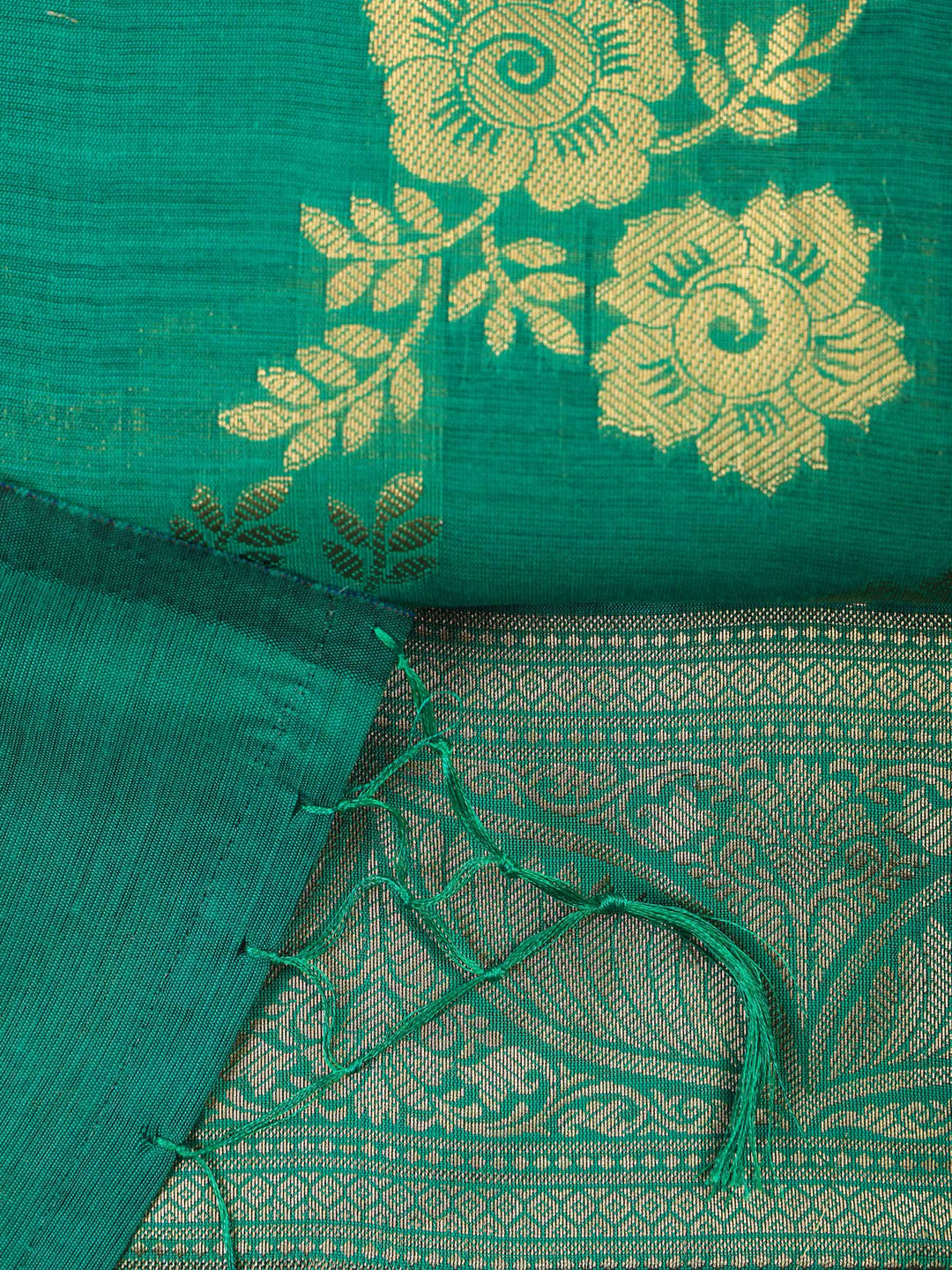 Green Chanderi Woven Design Unstitched Dress Material