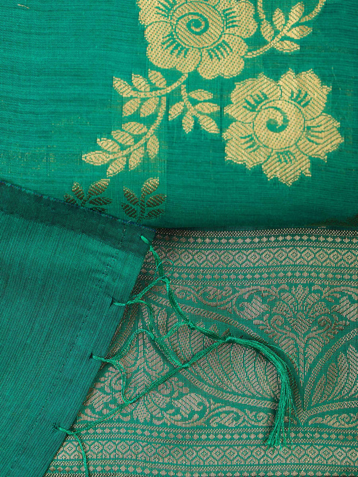Green Chanderi Woven Design Unstitched Dress Material