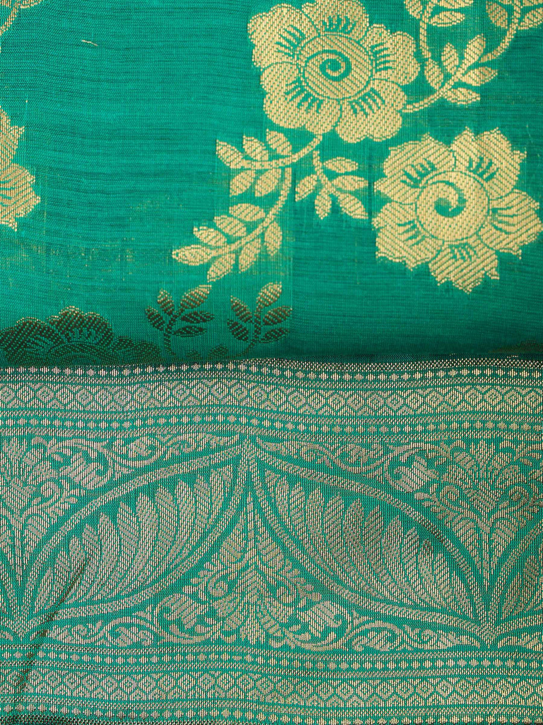 Green Chanderi Woven Design Unstitched Dress Material