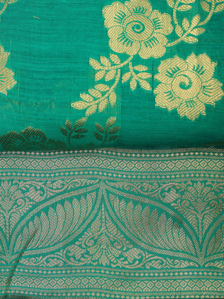 Green Chanderi Woven Design Unstitched Dress Material