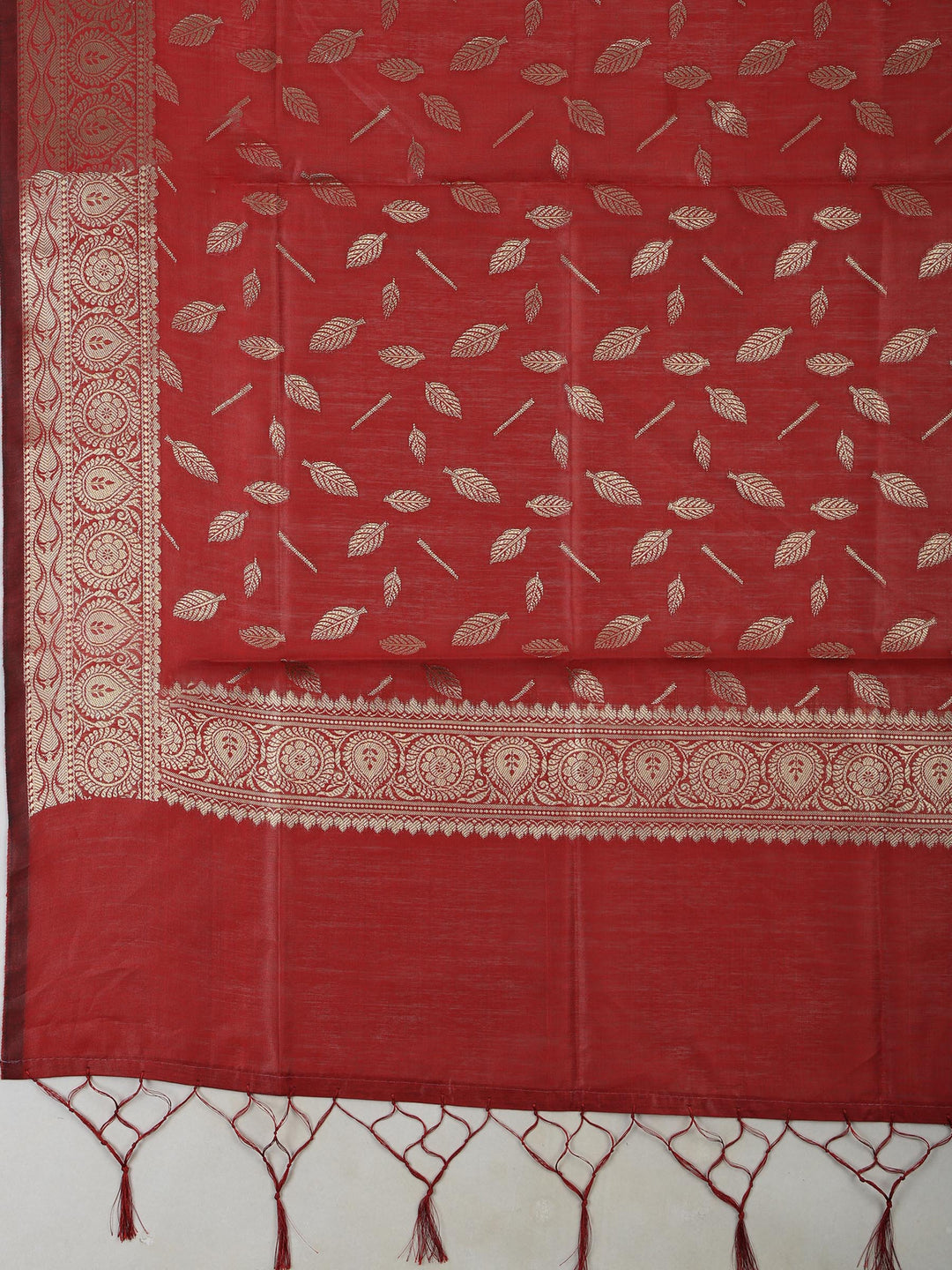 Maroon Chanderi Woven Design Unstitched Dress Material