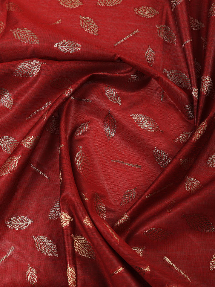 Maroon Chanderi Woven Design Unstitched Dress Material