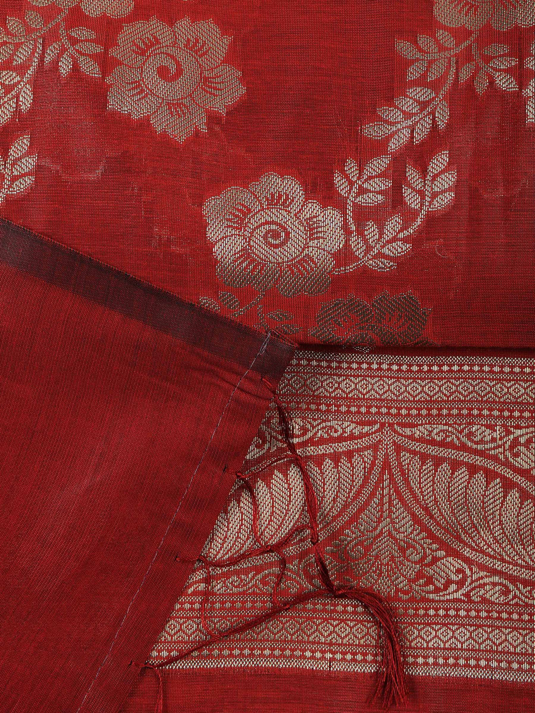 Maroon Chanderi Woven Design Unstitched Dress Material