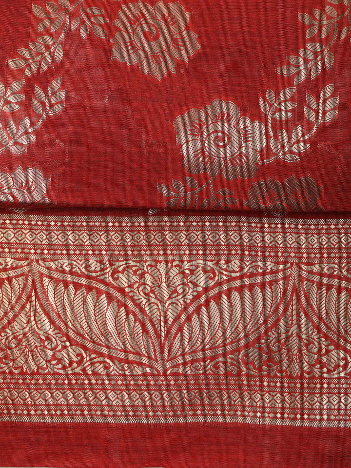 Maroon Chanderi Woven Design Unstitched Dress Material
