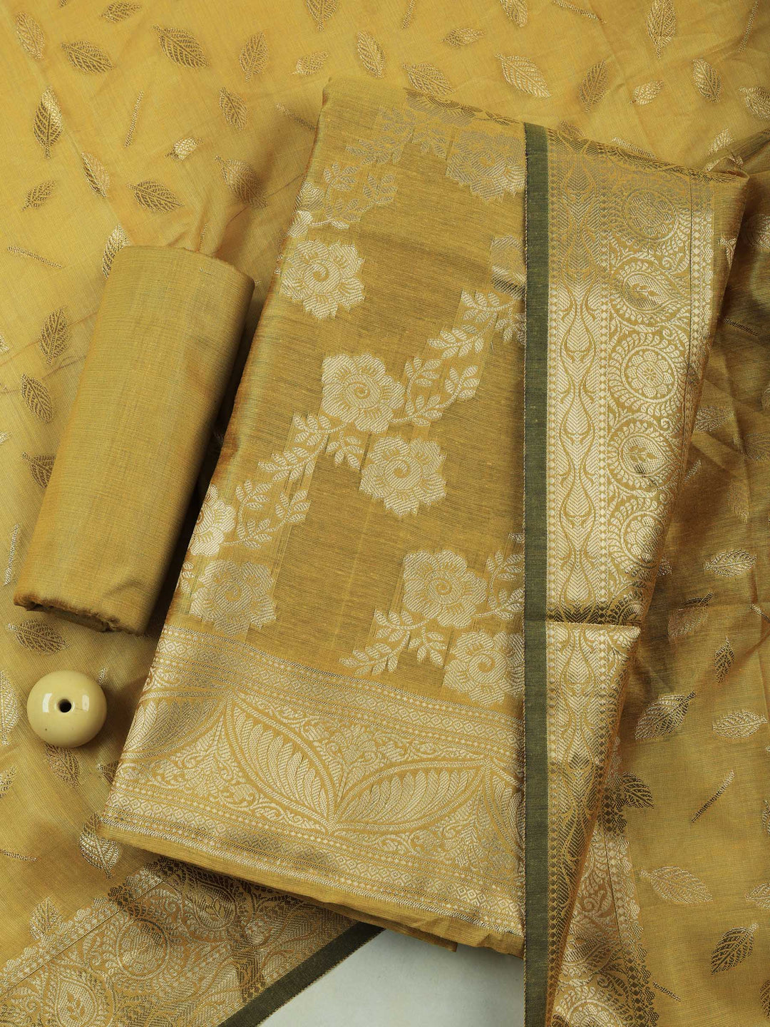 Mustard Chanderi Woven Design Unstitched Dress Material