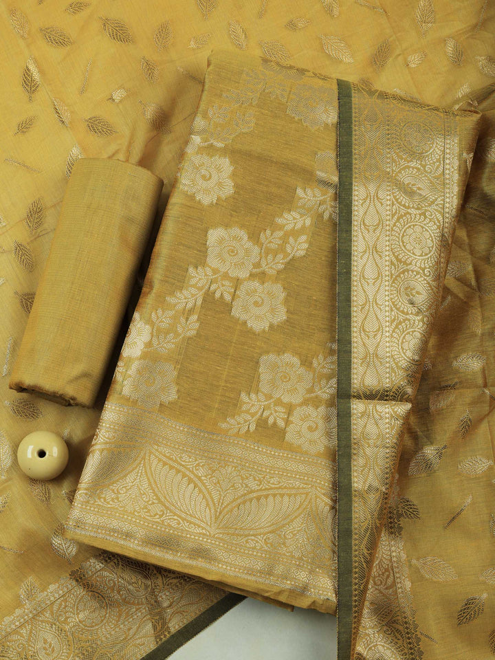 Mustard Chanderi Woven Design Unstitched Dress Material