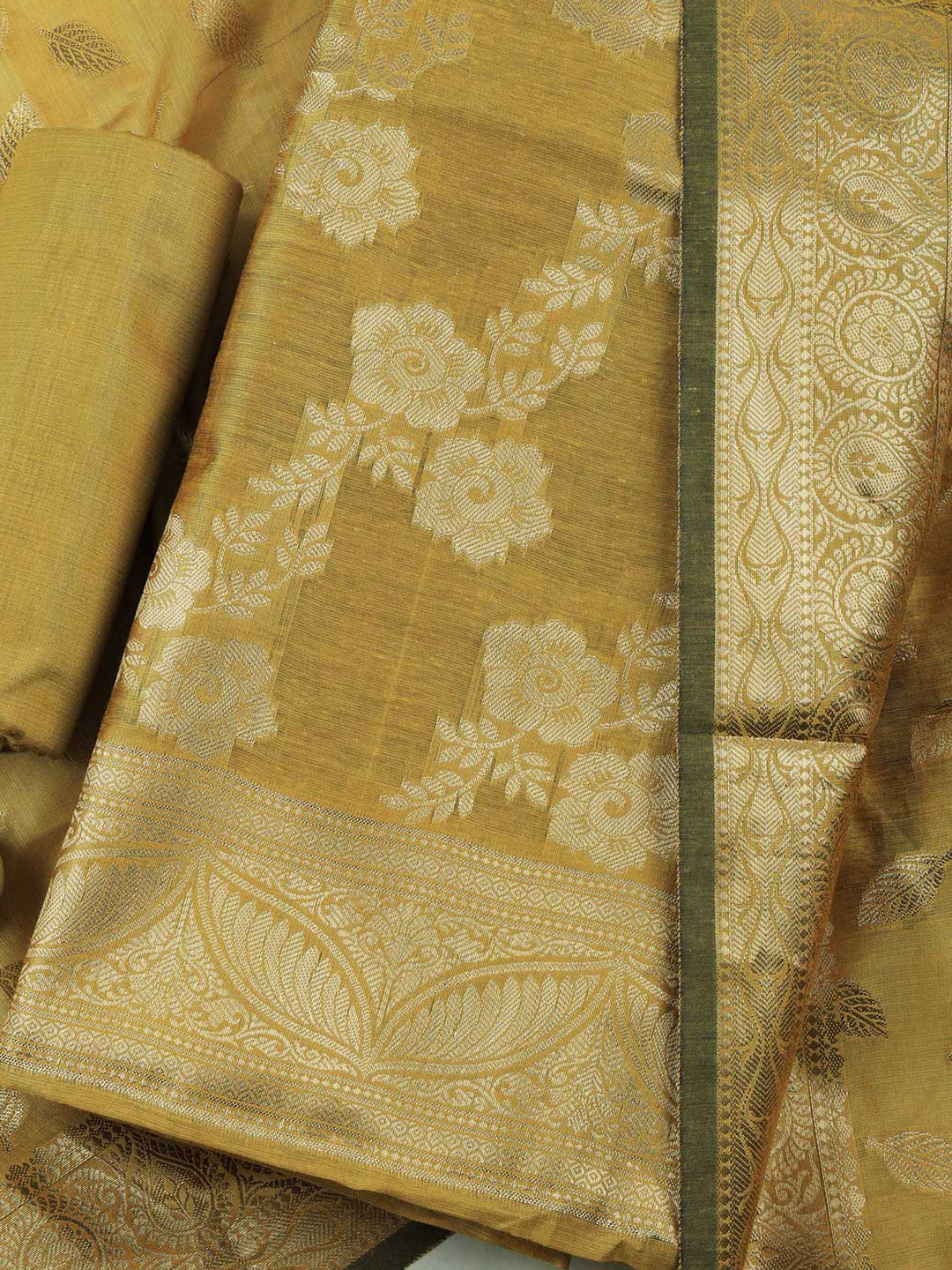 Mustard Chanderi Woven Design Unstitched Dress Material