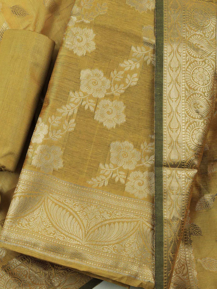 Mustard Chanderi Woven Design Unstitched Dress Material