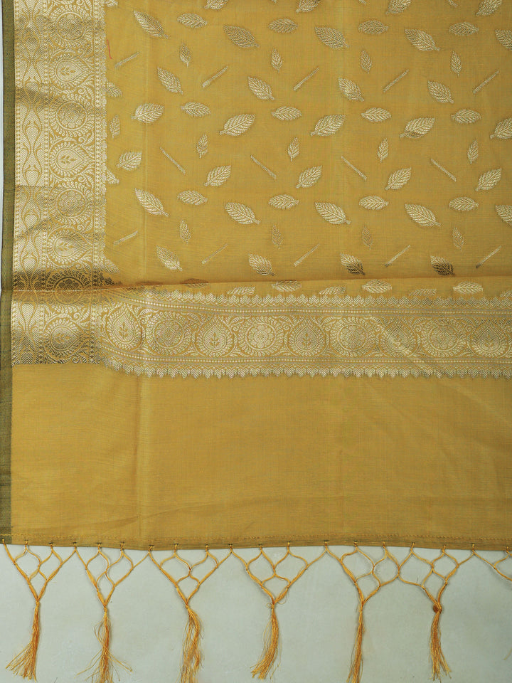 Mustard Chanderi Woven Design Unstitched Dress Material