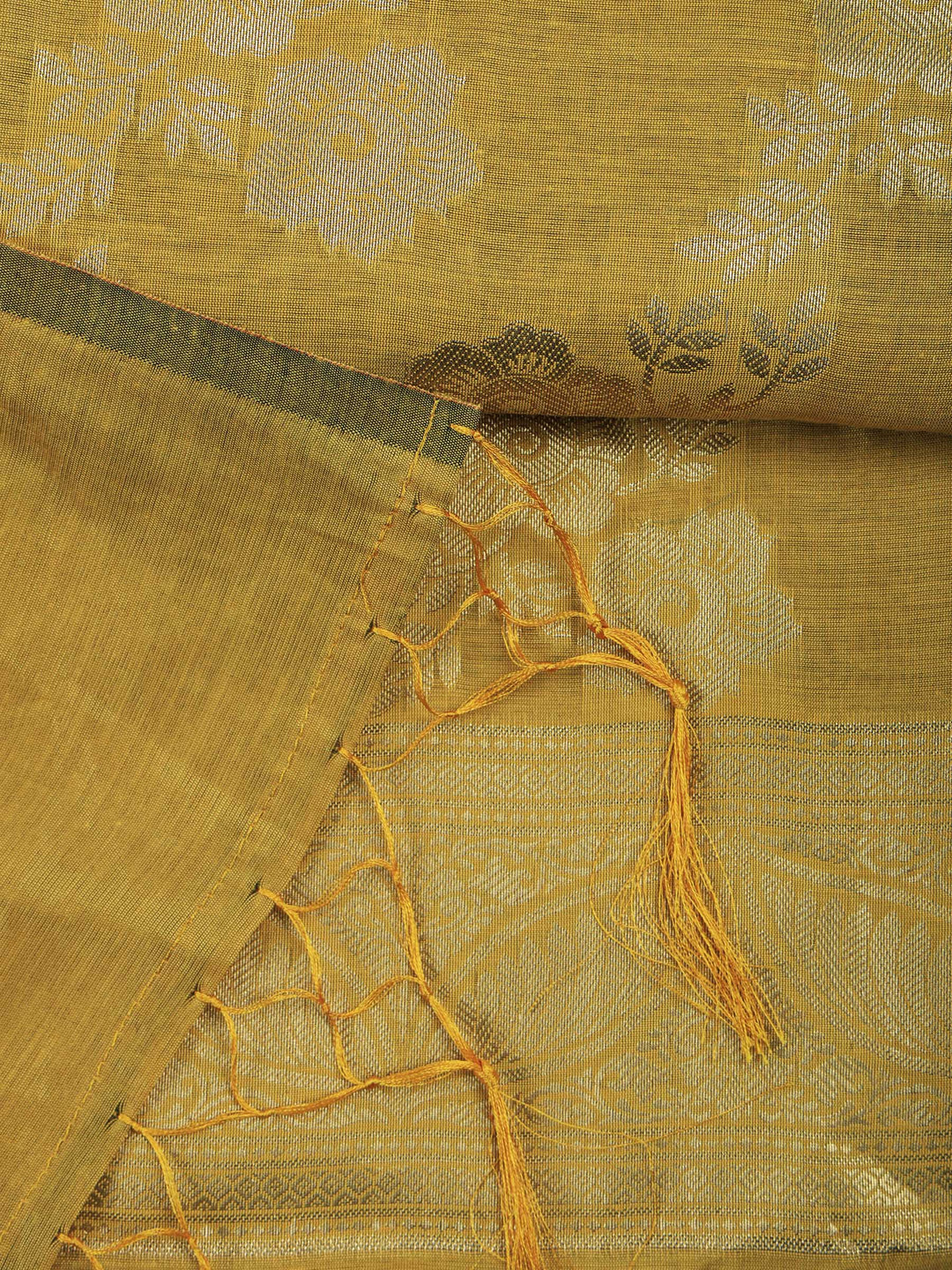 Mustard Chanderi Woven Design Unstitched Dress Material