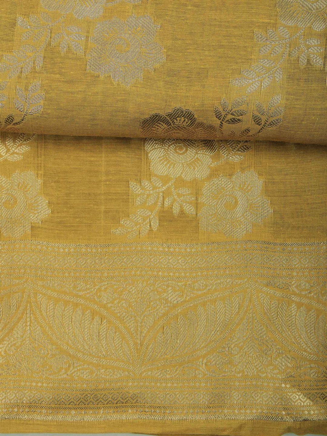 Mustard Chanderi Woven Design Unstitched Dress Material