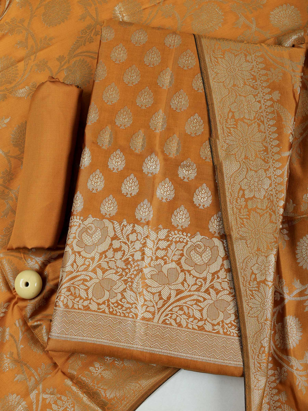 Mustard Chanderi Woven Banarasi Unstitched Dress Material