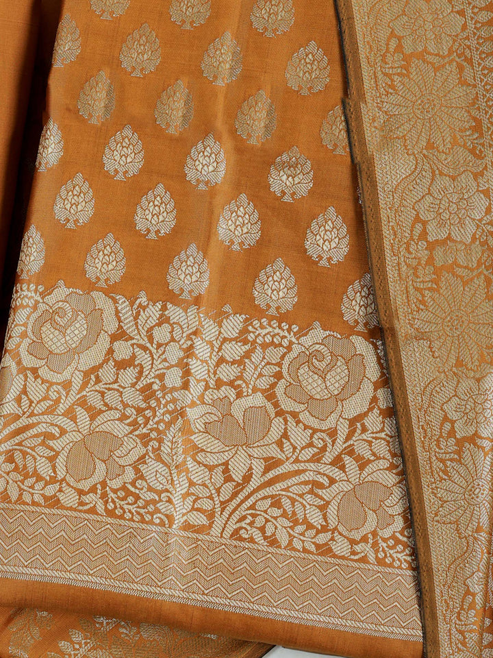 Mustard Chanderi Woven Banarasi Unstitched Dress Material