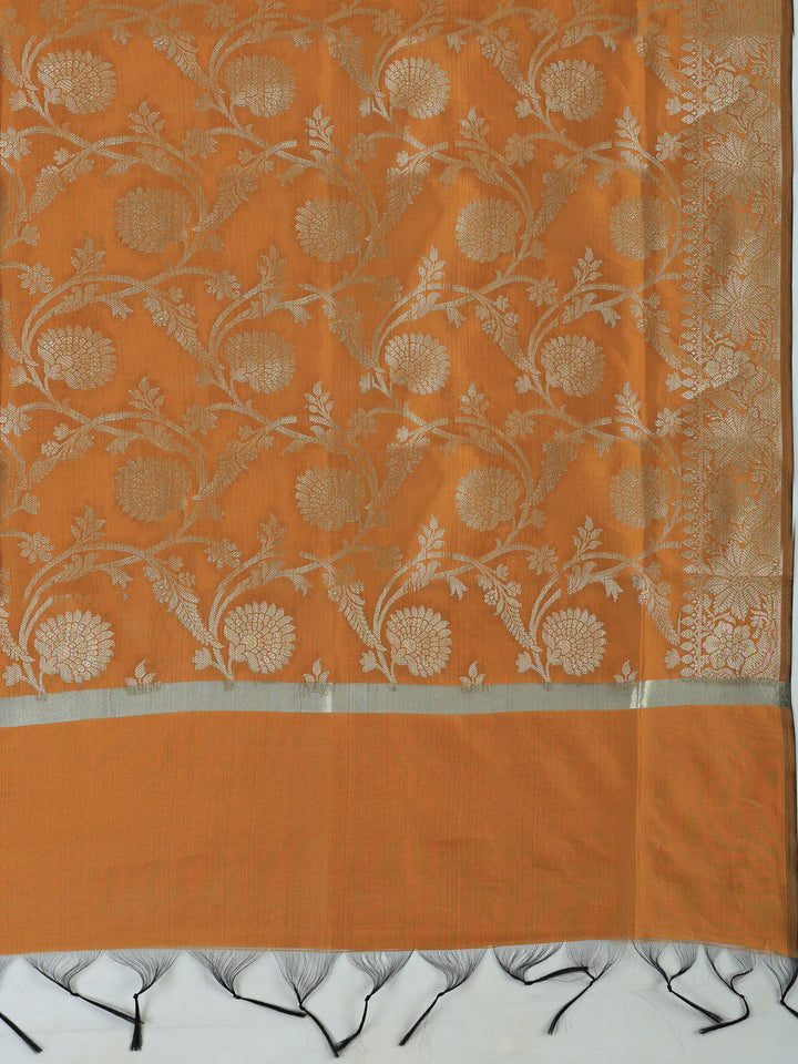 Mustard Chanderi Woven Banarasi Unstitched Dress Material