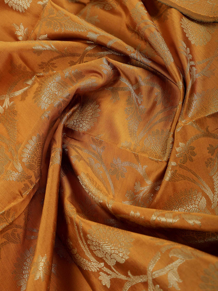 Mustard Chanderi Woven Banarasi Unstitched Dress Material