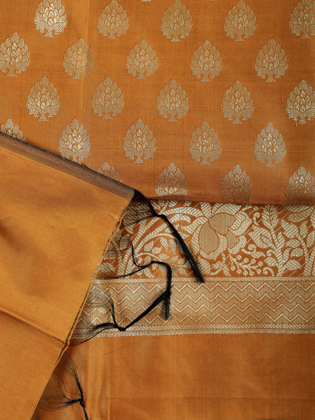 Mustard Chanderi Woven Banarasi Unstitched Dress Material