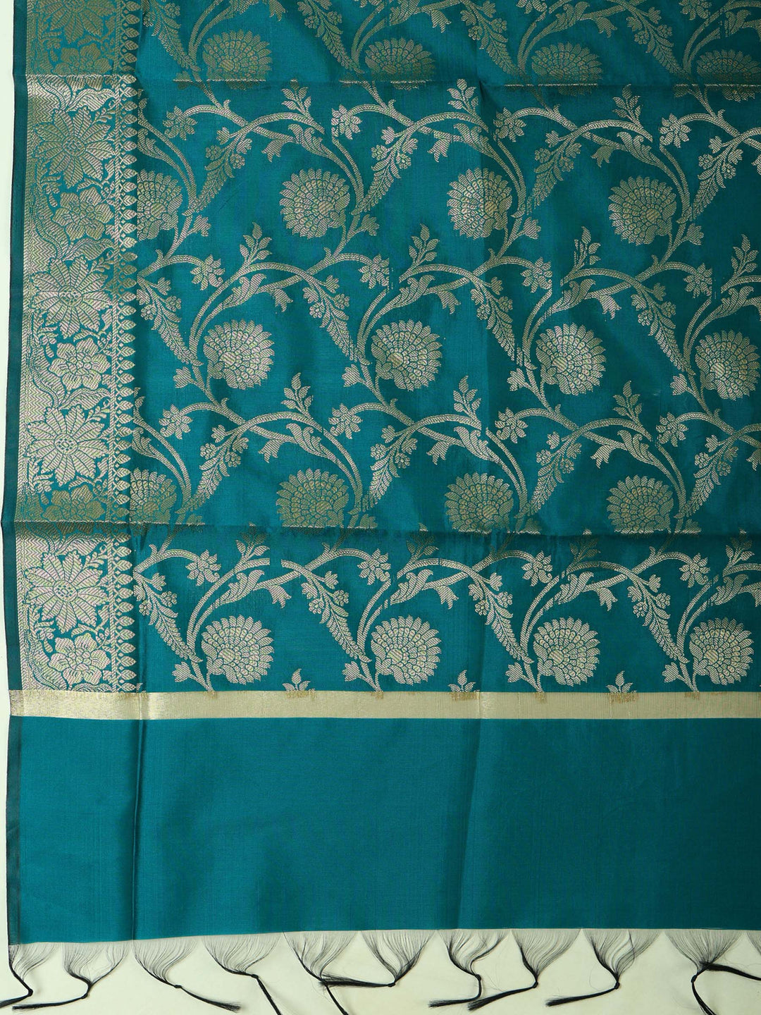 Rama Green Chanderi Woven Banarasi Unstitched Dress Material