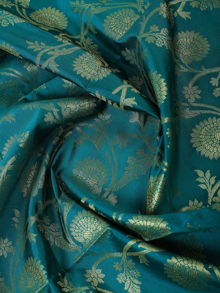 Rama Green Chanderi Woven Banarasi Unstitched Dress Material
